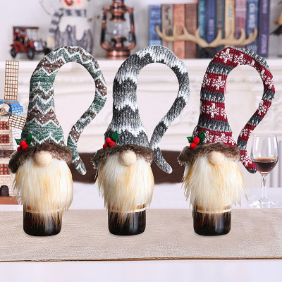 Home Knitting Red Wine Bottle Santa Claus Wine Sleeve Holiday Dress up Christmas Faceless Doll Bottle Cover