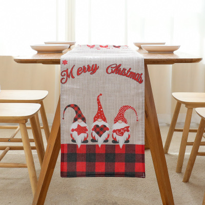 2022 New Plaid Rudolf Christmas Table Runner Dining-Table Decoration Supplies Restaurant Home Decorative Table Runner