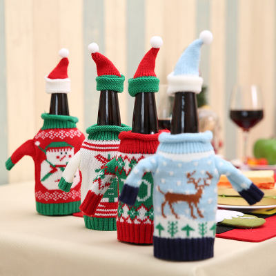 New High-End Knitted Christmas Bottle Cover Sweater Wine Bottle Cover 4 Christmas Beer Bottle Decorations Wholesale