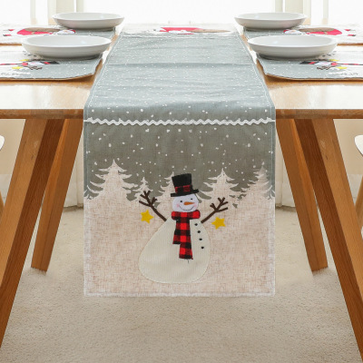 2022 New Christmas Plain Elegant Snowflake Table Runner Santa Snowman Table Runner Home Decoration Table Runner