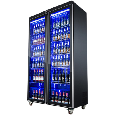 Double Door Beer Cabinet Commercial Refrigerated Display Cabinet Barbecue Shop Air Cooling Frostless Vertical Refrigerator Large Capacity Freezer