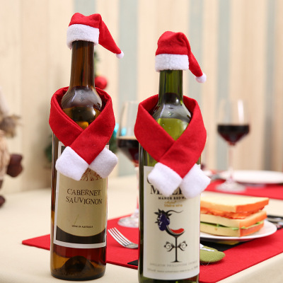 Christmas Creative Household Supplies Non-Woven Scarf Hat Wine Bottle Decoration Christmas Bottle Cover Decoration Wholesale