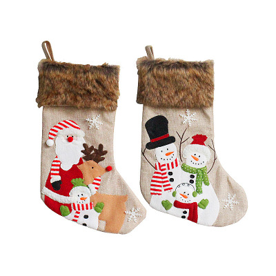Plush Christmas Stockings Elderly Snowman Elk Candy Bag Embroidery Gift Socks Christmas Tree Gift Pendant