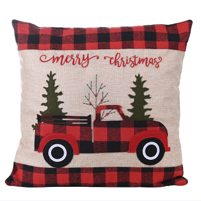 Christmas Decoration with Red and Black Plaid Car Christmas Tree Pillow Cover without Pillow Core Pillow Cover