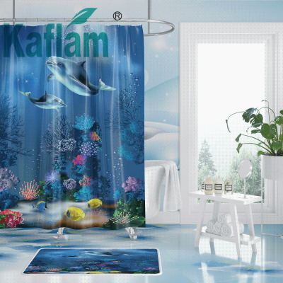 Amazon Cross-Border Home Marine World 3D Digital Printing Shower Curtain Graphic Customization One Piece Dropshipping