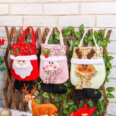 Cross-Border Sequin Gift Bag Santa Snowman Handbag Gift Candy Bag Christmas Apple Bag