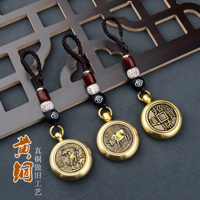 Brass Zodiac Rotating Hand Pieces Ornaments Chinese Zodiac Rotating Decompression Artifact Keychain Play Pendant Wholesale