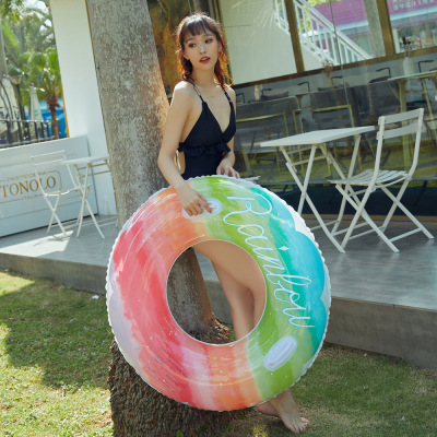 Internet Celebrity Little Fairy Adult Tour Swim Ring Thickened PVC Gradient Color Rainbow Pattern Children Swim Ring Underarm Swimming Ring