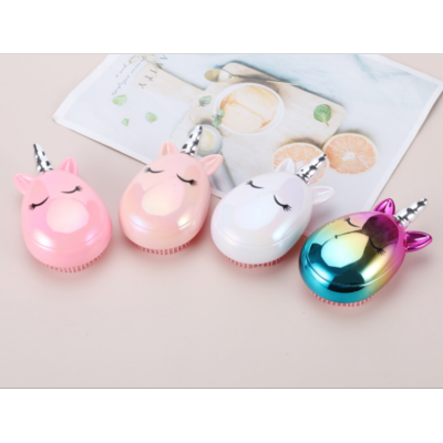 Colorful Electroplating Unicorn Egg Comb Hairdressing Comb Children Cartoon Colorful Laser Massage Comb Girl Heart Comb