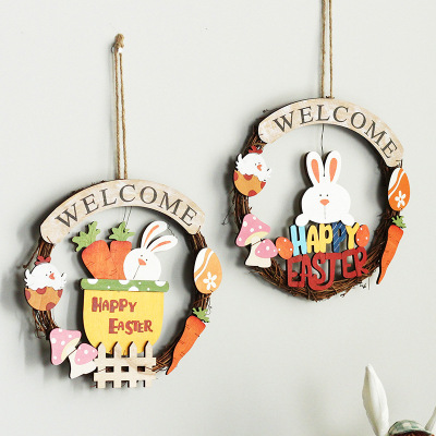 Cross-Border Home New Easter Decorations Wooden Rabbit Rejuvenating Device Garland Pendant Wall Hanging Door Hanging