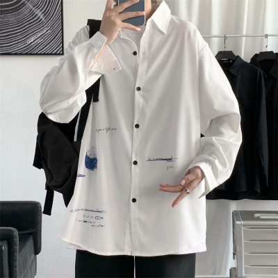 White Shirt Men's Spring and Autumn Loose Large Size Student Fashion Brand Lapel Youth Long-Sleeved Shirt Trendy Short-Sleeved Shirt