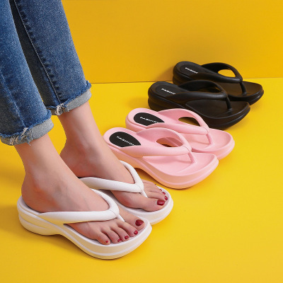 Foreign Trade Cross-Border Slippers for Women 2022 Spring and Summer New European and American Fashion Wedge Flip Flops for Outer Wear Beach Slippers Women