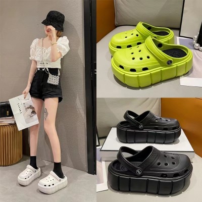 New Platform Coros Shoes Women's Ins Fashionable Outerwear Summer Non-Slip All-Match Height Increasing Muffin Toe Cap Beach Slippers