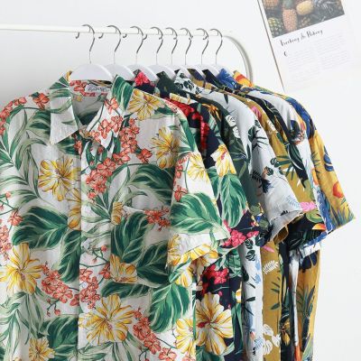Summer Fashion Hong Kong Style Casual Thin Printed Shirt Floral Digital Printing Beach Loose Men's Short Sleeve Shirt Summer