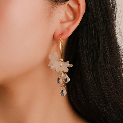 Korean Style New Fashion Crystal Flower Earrings Temperament Wild Fairy Stud Earrings Korean Dongdaemun Jewelry