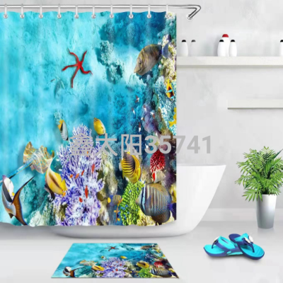 Digital Printing Shower Curtain Polyester Waterproof Marine Series Shower Curtain Factory Direct Sales Graphic Customization Waterproof and Mildew-Proof Shower Curtain
