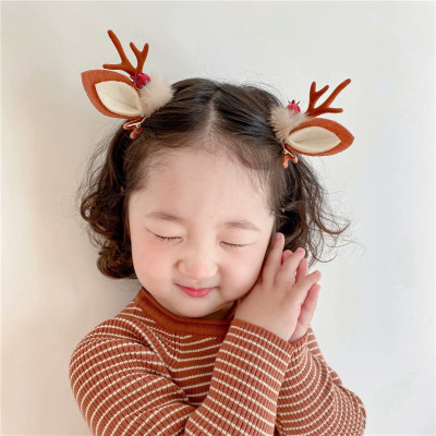 Christmas Children Headwear Cute Deer Horn Headband Elk Barrettes Khaki Baby Festival Head Clip Mori Style Girls' Headband