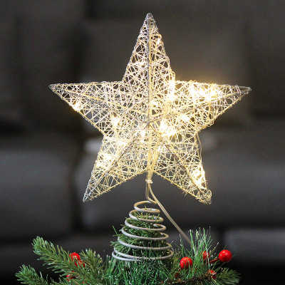 Cross-Border New Christmas Decorations Silver Wrought Iron LED Luminous Book Top Star XINGX Christmas Tree Decorations