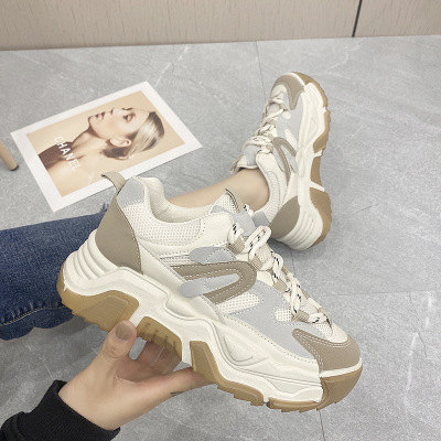 Khaki Dad Shoes Women's Ins Trendy 2022 New Spring Korean Style Thick Bottom Breathable Sports Casual Sneakers for Women