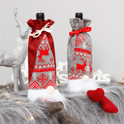 Cross-Border Christmas Decorations Rudolf Bottle Cover Three-Dimensional Wine Bottle Bag Beard Red Wine Bag Gift for the Elderly