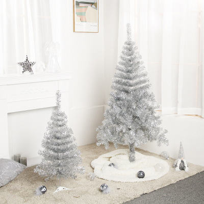 Cross-Border New Christmas Decorations Silver Pet Light Leather Christmas Tree Hotel Shopping Mall Christmas Decoration Ornaments