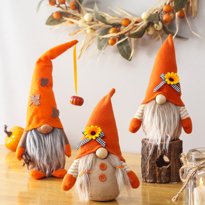 Cross-Border Autumn Harvest Festival Faceless Doll Sunflower Pumpkin Standing Posture Rudolf Dwarf Furnishings Ornaments