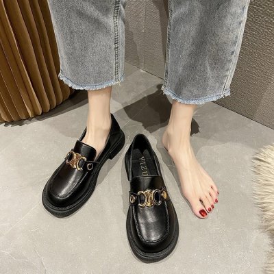 Women's Shoes 2022 New Platform Muffin Black Spring and Autumn Single-Layer Shoes Slip-on British Style Leather Shoes Loafers