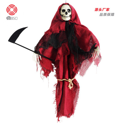 Cross-Border Amazon Halloween Decorations Red Cloth Skull Sickle Death Pendant Ghost Festival Haunted House Props