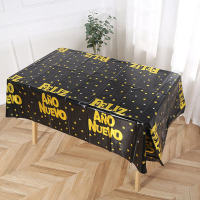 Cross-Border Creative Western Printed Birthday Tablecloth PE Plastic Party Arrangement Tablecloth Disposable Thickened Party Tablecloth