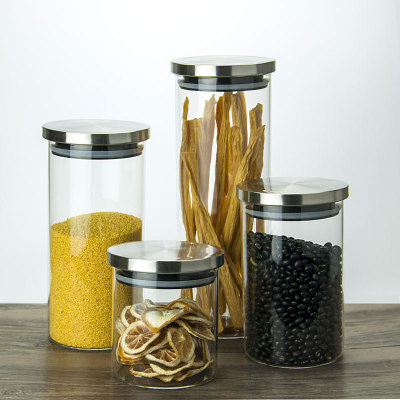 Stainless Steel Cover Glass Sealed Can Creative Storage Glass Bottle Household Tea Caddy Kitchen Storage Bottle Glass Jar