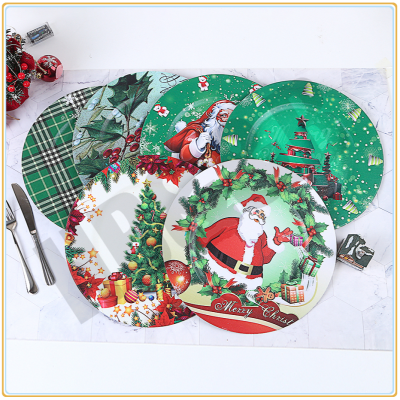 Classic Christmas Pattern Decorative Plates Round Plates Reusable Charger and Service Plate for Wedding Party Event Decorations