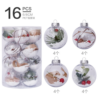 Cross-Border Hot Christmas Decorations 6 Cm8cm/16PCs Transparent Ball Christmas Ball Set Christmas Tree Pendant