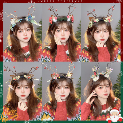 Christmas Elk Headband Mori Style Small Antlers Headband Luminous Barrettes Props Holiday Dress up Hair Accessories Headdress Female