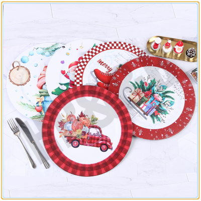 Christmas Classic Pattern Charger Plate Tabletop Decoration Plastic Dinner Chargers, Decorative Table Chargers for Party Wedding Banquet Event