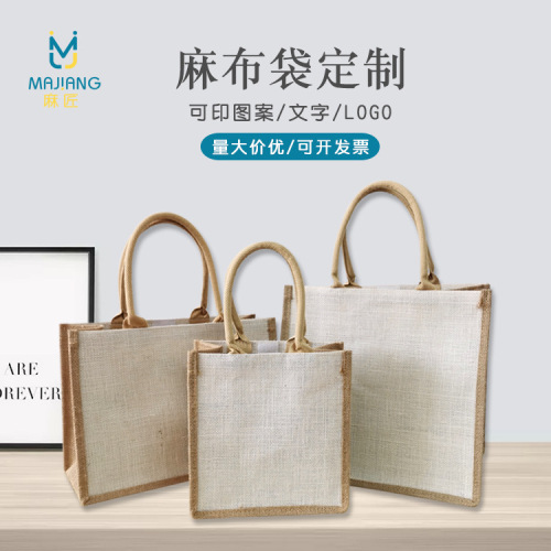 retro hand carrying sack portable cotton and linen sack jute linen bag printable logo pattern shopping bag lunch box