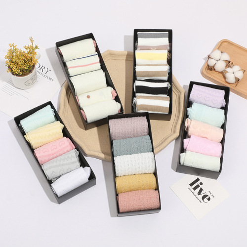Spring and Summer 5 Pairs Boxed Women‘s Low-Cut Liners Socks Mesh Cartoon Casual Low Top Socks Sweat-Absorbent Short Breathable Women‘s Socks