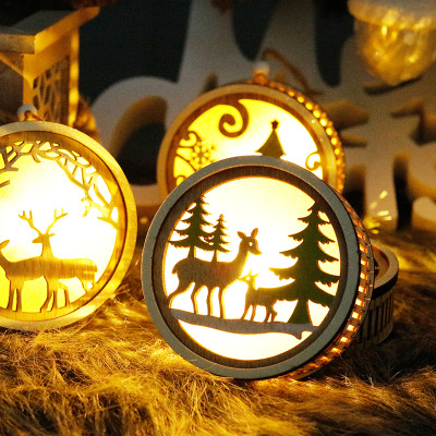 Creative Christmas Pendant with Light Home Restaurant Christmas round Lamp Wooden Crafts Decoration Christmas Gift