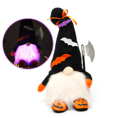 Cross-Border New Halloween Decorations with Lights Non-Woven Fabric Ghost Festival Faceless Old Doll Gandalf Ornaments