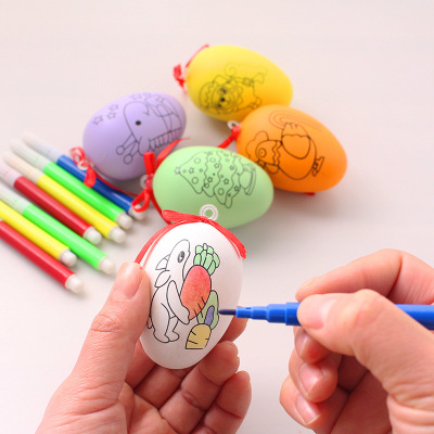 Happy Colorful Egg Children's DIY Cartoon Painted Hand Painted Egg Shell Children's Handmade Toys Children's Gifts Wholesale