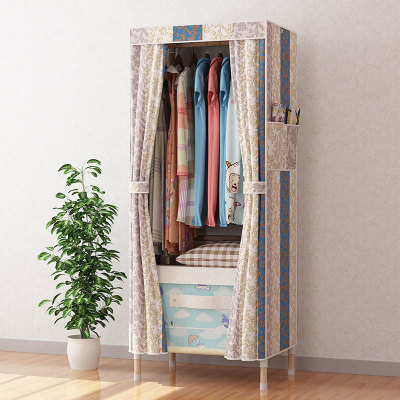 Simple Wardrobe Storage Wardrobe Modern Simple Economical Long 65cm Solid Wood Oxford Cloth Component Wardrobe