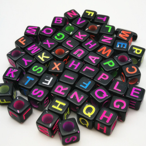 black background color word big hole beads color letter beads square letter beads diy beaded material wholesale