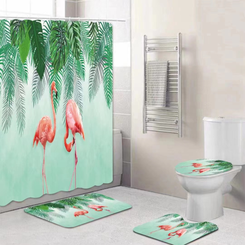3d digital printing home decoration shower curtain bathroom waterproof and mildew-proof anti-slip strip fiber bathroom set