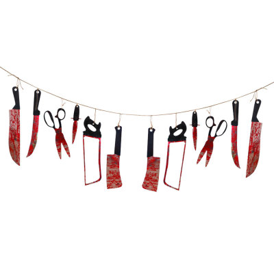 Amazon Cross-Border New Halloween Decorations Ghost Festival 12 Pieces Blood Knife Hanging Flag Haunted House Party Trick Props