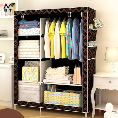 Simple Wardrobe Non-Woven Fabric Component Wardrobe Multifunctional Storage 3D Double Row Printing Wardrobe Folding Wardrobe Factory