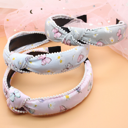 korean knotted fabric wide-brimmed beads headband non-slip face washing headband hair band simple all-match hairpin adult hairpin