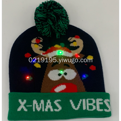 Fashion Adult  Knitted Acrylic XMAS Hat w POM & LED