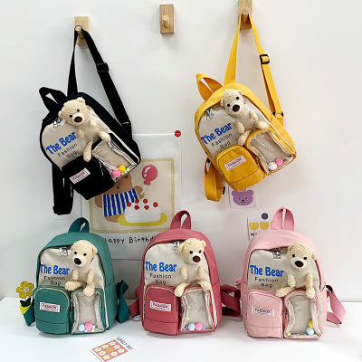 2022 New Children's Backpack Comfortable Nylon Cloth Bear Accessories Baby's Backpack Wholesale Textured Children's Schoolbag