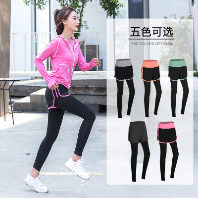 New 2022 Spring Fitness Yoga Wear Running High Waist Women's Thin Exercise Stretch Fake Two-Piece Trousers Wholesale