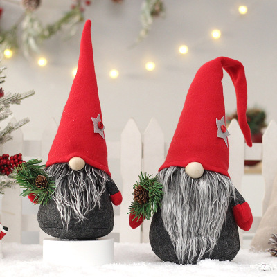 Cross-Border New Christmas Decorations Creative Hand-Held Pine Cone Five-Star Red Hat Faceless Old Man Doll Doll Ornaments