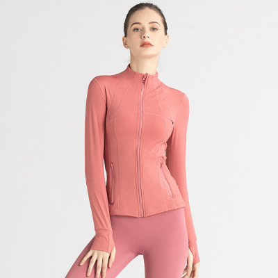 Yoga Clothes Coat Women's Quick-Drying Breathable Elastic Stand Collar Zipper Pocket Long Sleeve Top Running Sports Fitness Clothes